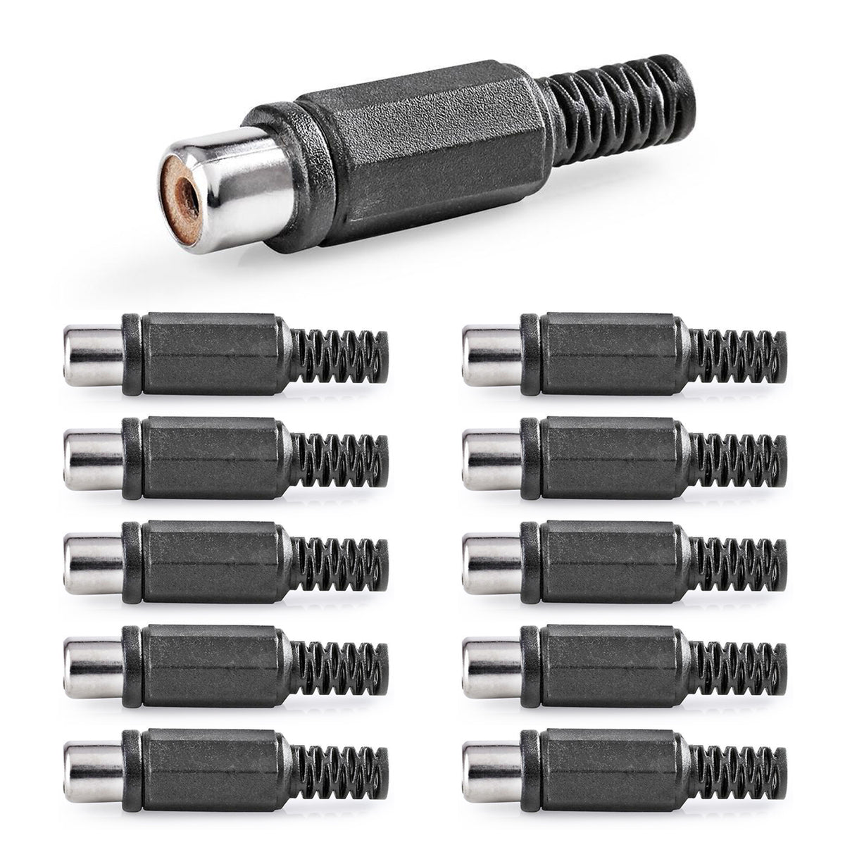10x Cinch Buchse Schwarz zum Löten Knickschutz RCA Audio Kupplung Audiostecker