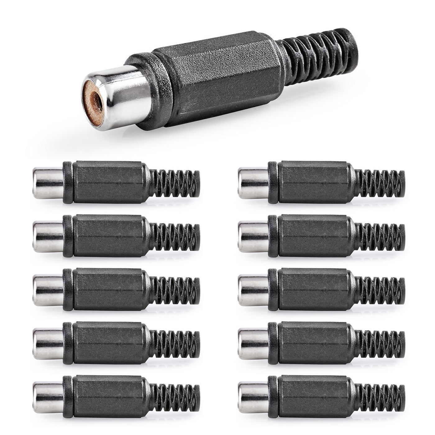 10x Cinch Buchse Schwarz zum Löten Knickschutz RCA Audio Kupplung Audiostecker