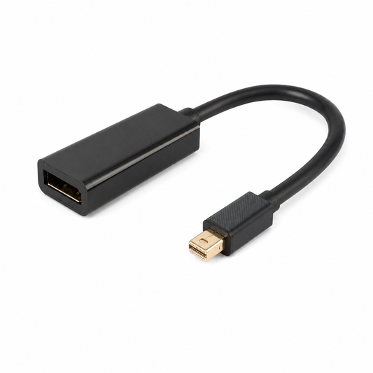 Mini DisplayPort Adapter auf DisplayPort Buchse mit schwarzem Kabel und vergoldetem Stecker