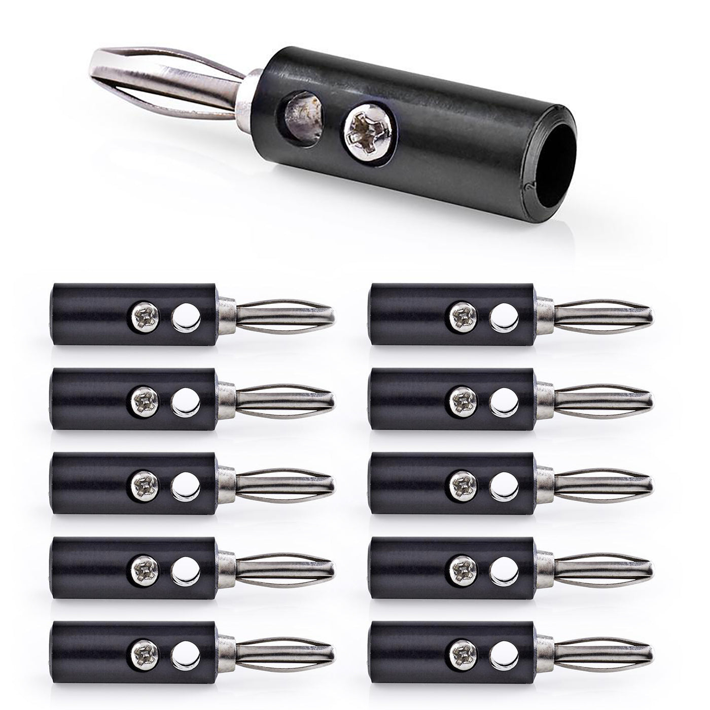 10x Bananenstecker Schwarz schraubbar 4mm Labor Audio Netz Telefon Stecker