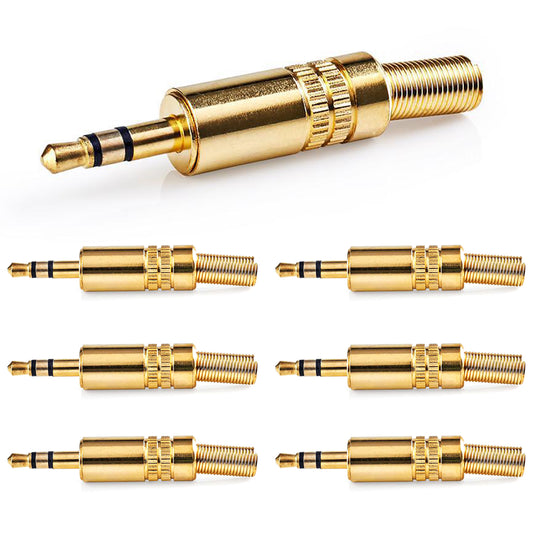 6x 3,5mm Klinke Audio Stecker Stereo Gold Knickschutz Löten Klinkenstecker Prof.