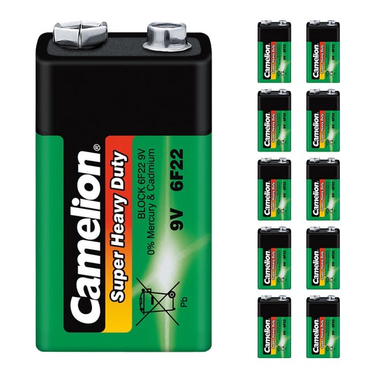 10x 9V Block Batterie Camelion 6F22-SP1G E-Block Rauchmelder Batterien Heavy
