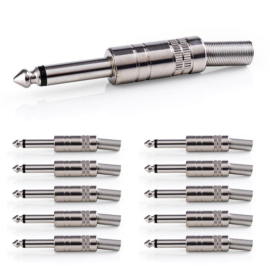 10x Klinkenstecker 6,35mm Mono Metall Silber Klinke Audio Stecker Löten 10 Stück