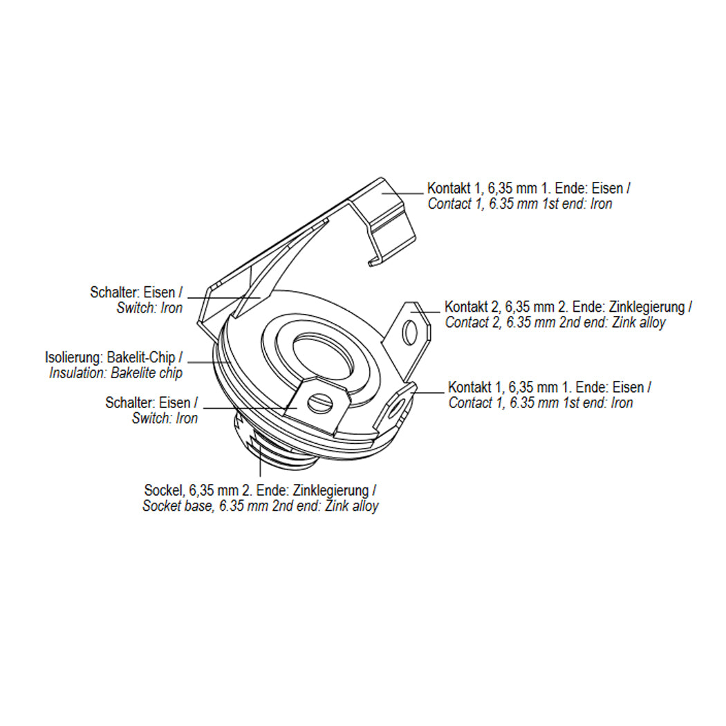 Klinkenbuchse 6,35mm Mono Schaltkontakt Einbaubuchse Audio Klinke Vollmetall