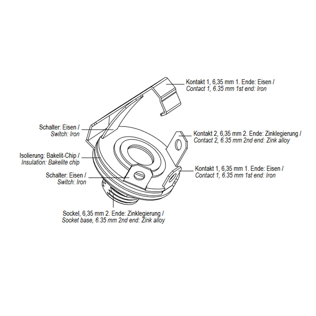 10x Klinkenbuchse 6,35mm Mono Schaltkontakt Einbaubuchse Audio Klinke Vollmetall