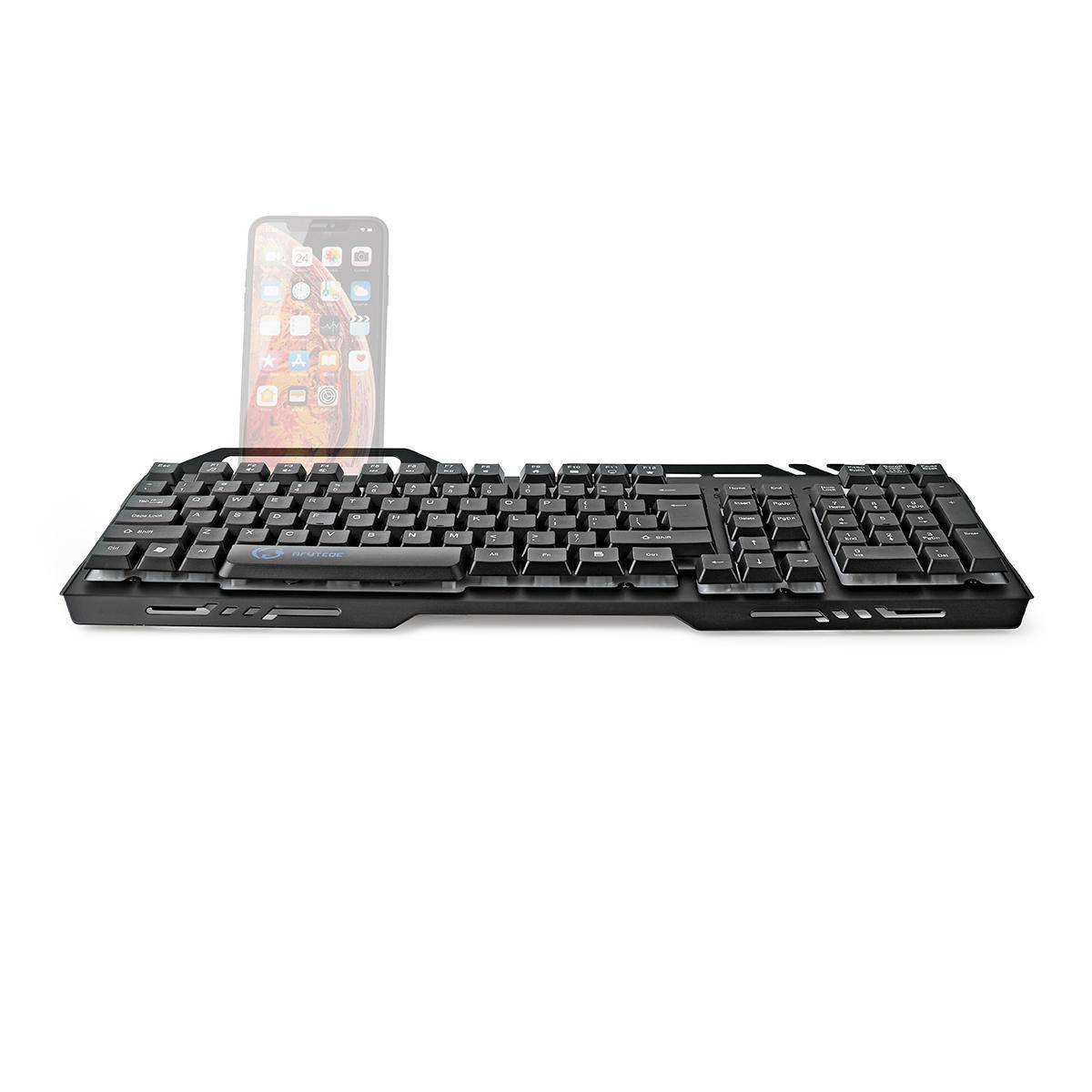 Gaming Tastatur US-International-Layout LED Beleuchtung USB Keyboard Handyhalter