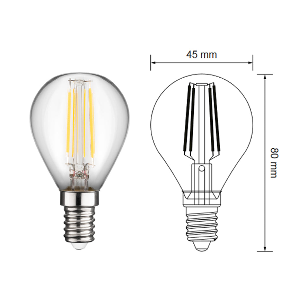 Filament LED Glühbirne E14 Mini Globe Rund 4W Warmweiß Klar 2700K Lampe Kugel