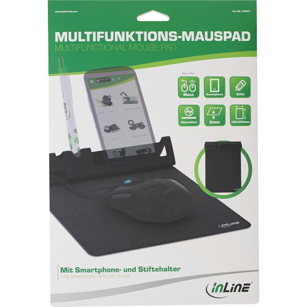 Multifunktions Mauspad Smartphonehalter Stifthalter Faltbar Mobil Schwarz Flach