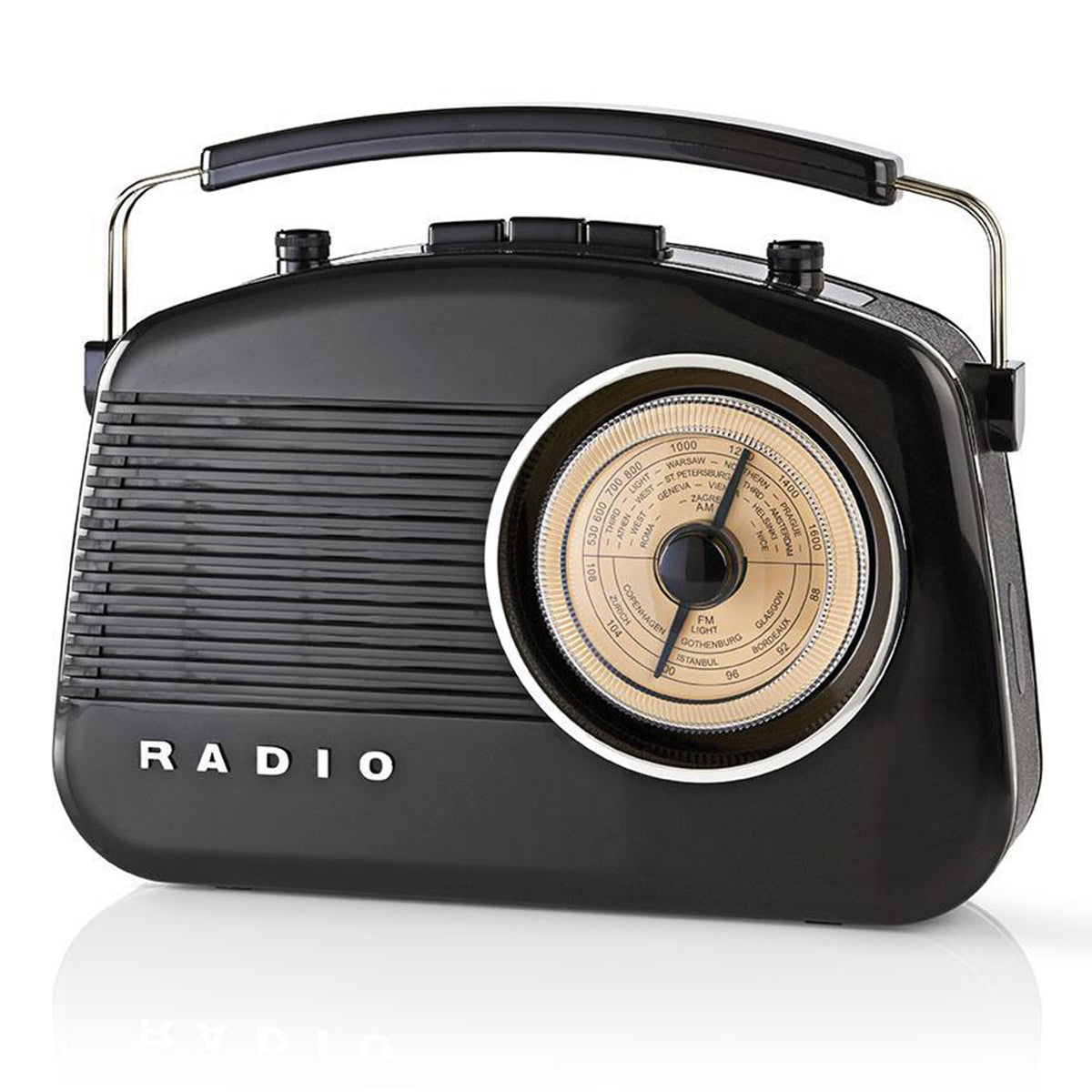Retro Radio mit Handgriff Schwarz AM FM Batterie- u. Netzbetrieb Analog 5000BK