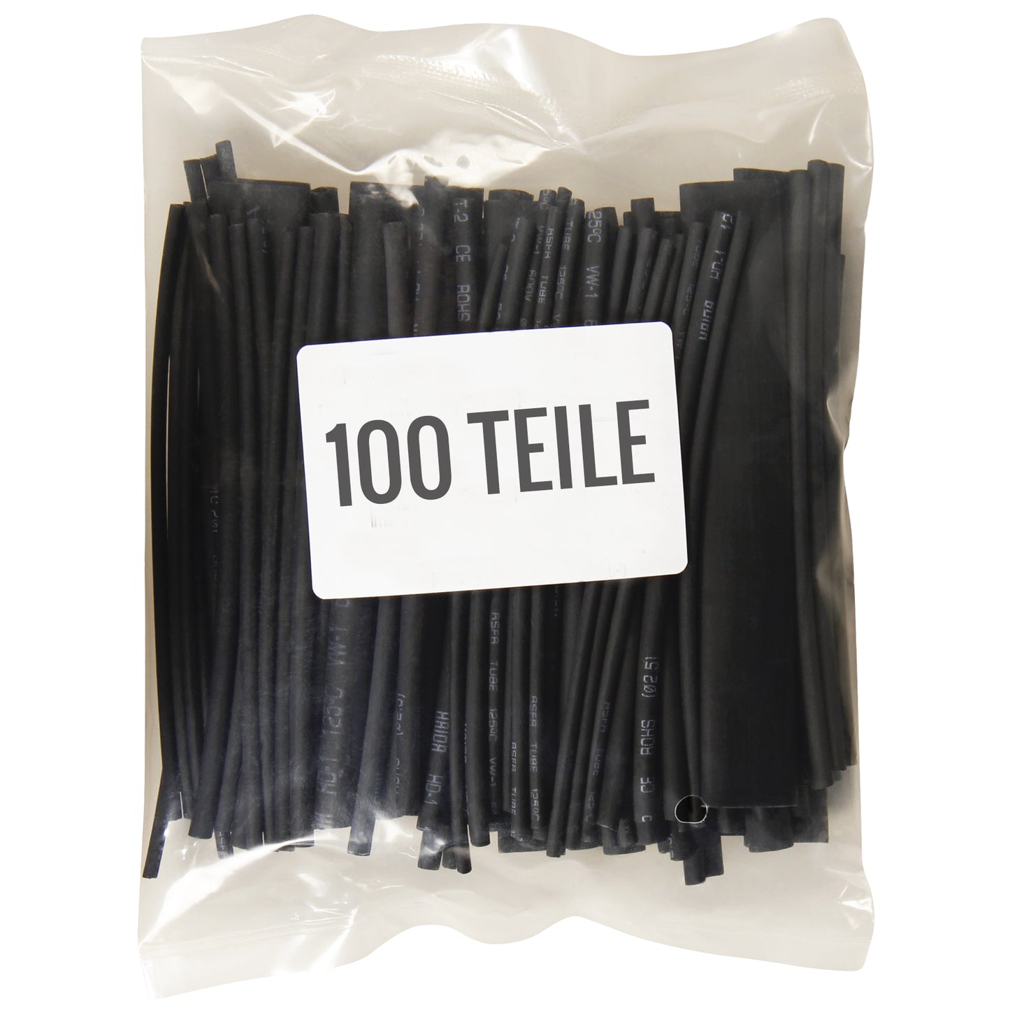 100 tlg. Schrumpfschlauch Set verschiedene Größen Schrumpfschläuche schwarz 10cm