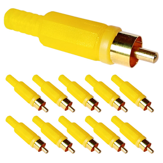 10x Cinch Stecker Gelb vergoldet z. Löten Knickschutz Audio Video Stecker Chinch