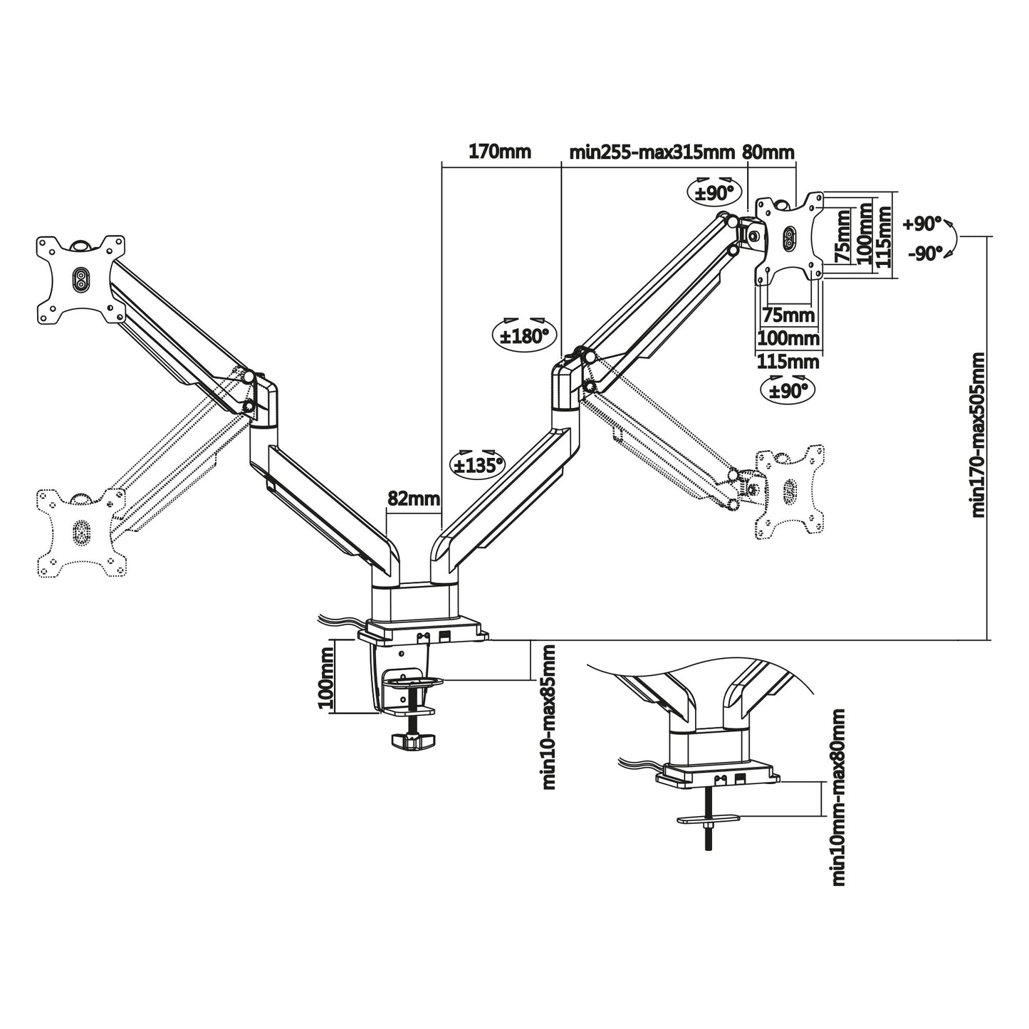 Tischhalterung 2 Monitore Lifter 17-32" USB Audio beweglicher Doppel Monitorarm