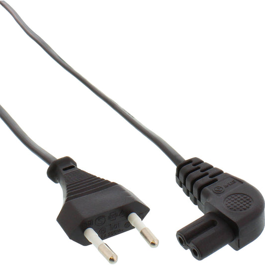 Stromkabel 5 Meter / Euro 8 zu C7 Stecker gewinkelt Schwarz Netzkabel 5m Kabel