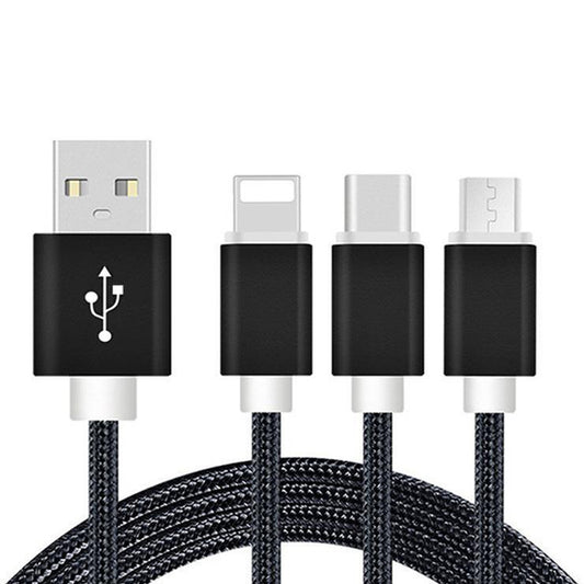 3in1 Multi Ladekabel USB-C Lightning Micro USB Handy Smartphone Datenkabel Nylon