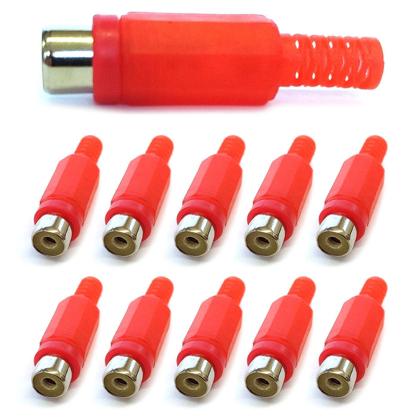 10x Cinch Buchse Rot zum Löten Knickschutz RCA Audio Kupplung Audiostecker Set