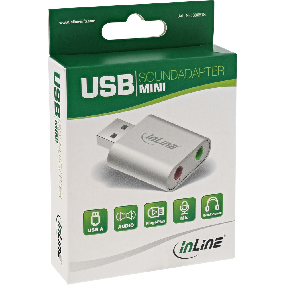 USB Audio Soundkarte mit Aluminium Gehäuse / InLine / 2x Klinke Audio Mikrofon