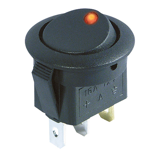 KFZ Schalter rund 3 Polig rote LED 12V 16A Ein/Aus 20mm Wippenschalter Schwarz