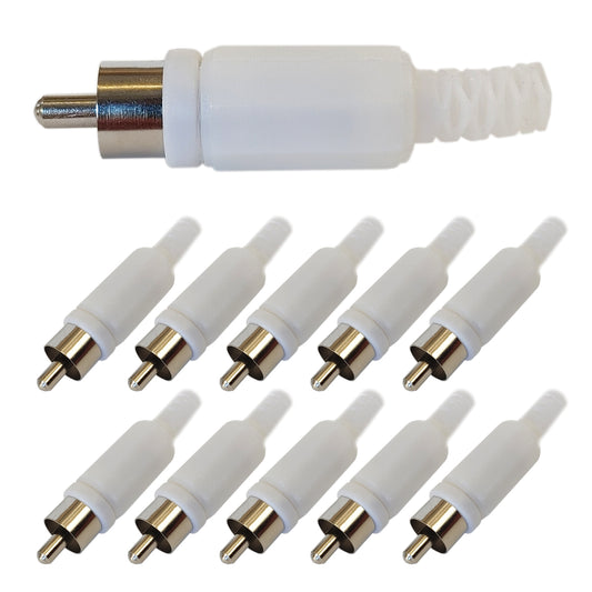 10x Cinch Stecker Weiß zum Löten mit Knickschutz RCA Audio Video Stecker Chinch