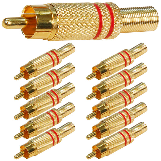 10x Cinch Stecker Vergoldet Ring Rot Löten Knickschutz RCA HighEnd Audiostecker
