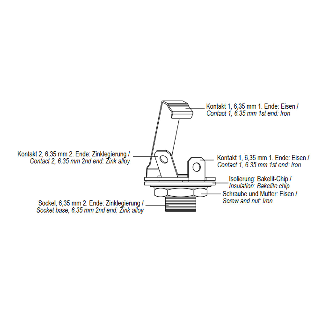 Klinkenbuchse 6,35mm Mono 2-polig Einbaubuchse Audio Klinke Vollmetall löten