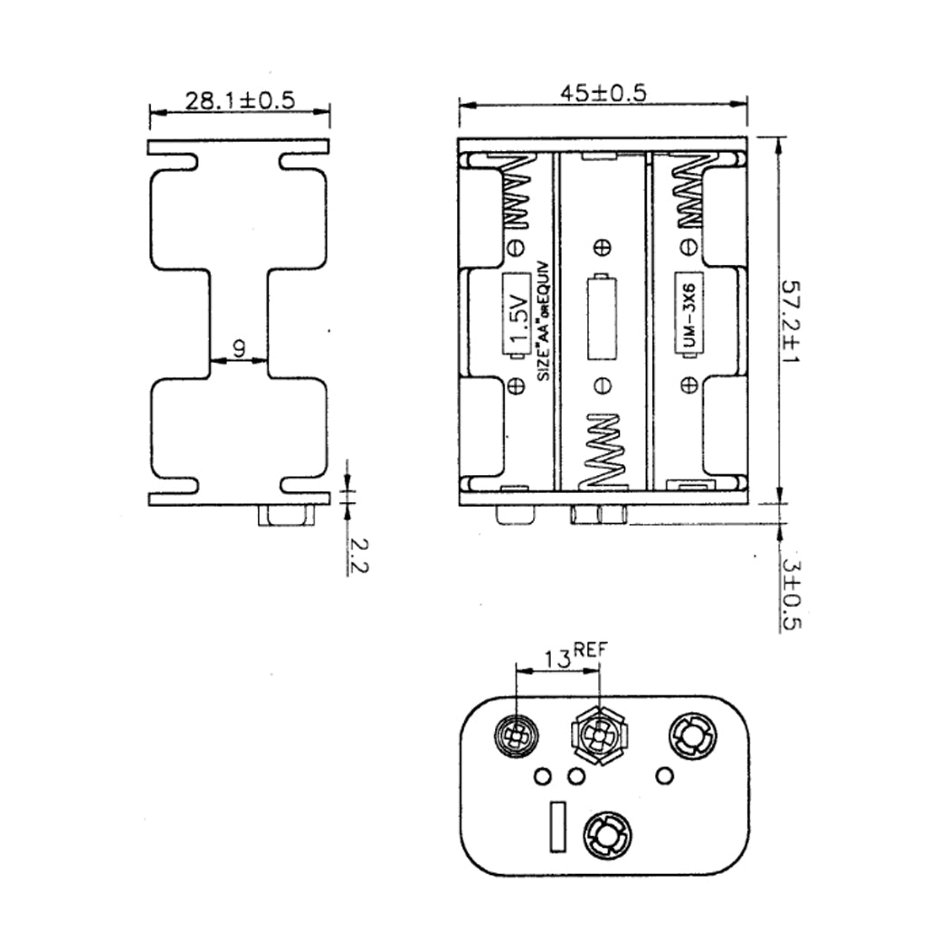 Batteriehalter für 6x AA Mignon Batterien 3x3 LR6 HR6 Akkuhalter Batteriegehäuse