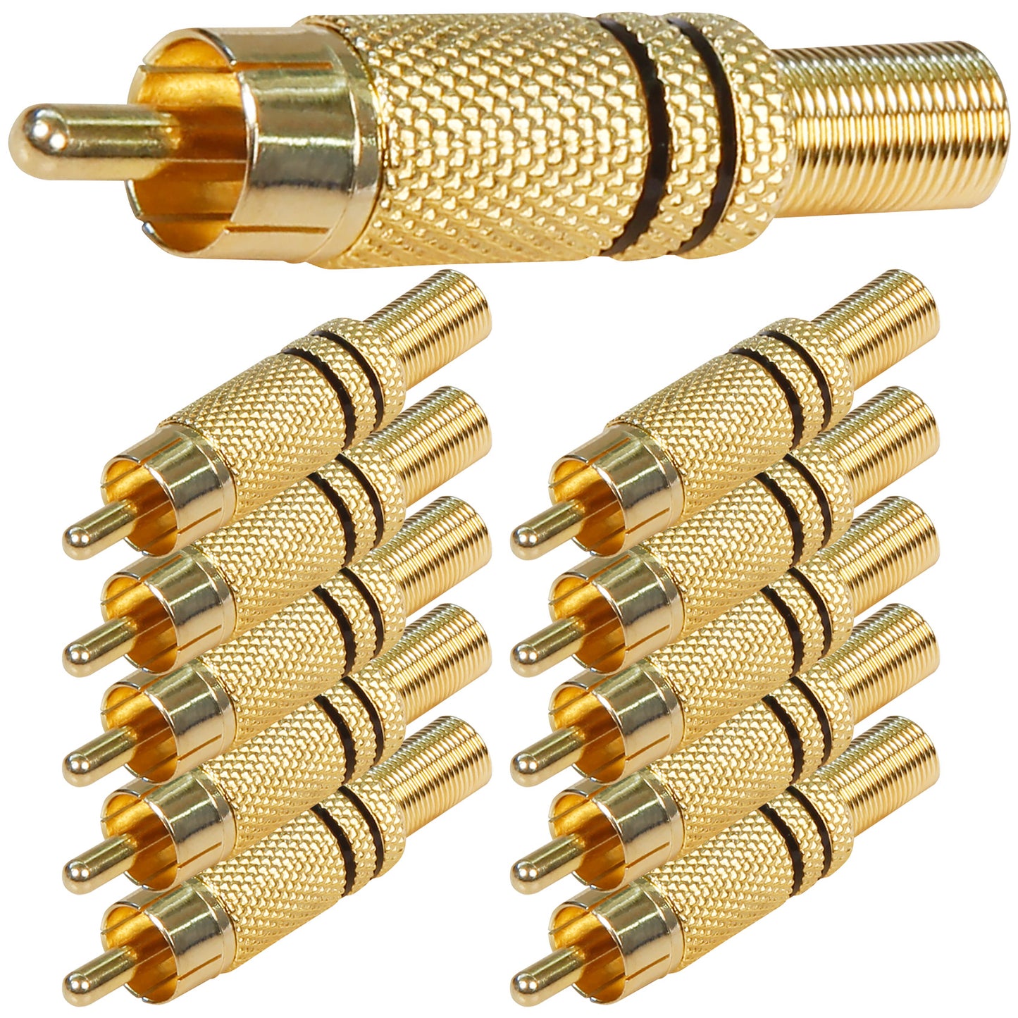 10x Cinch Stecker Vergoldet Schwarz Löten Knickschutz RCA HighEnd Audiostecker