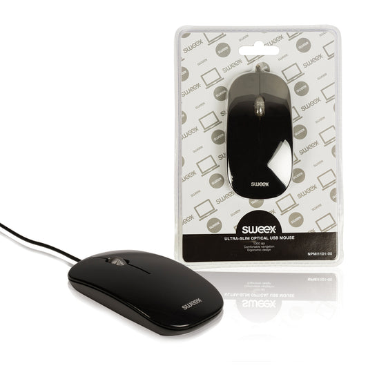 Optische USB Maus Schwarz - Ultraschlankes Design - 1000 dpi - SWEEX NPMI1101-00