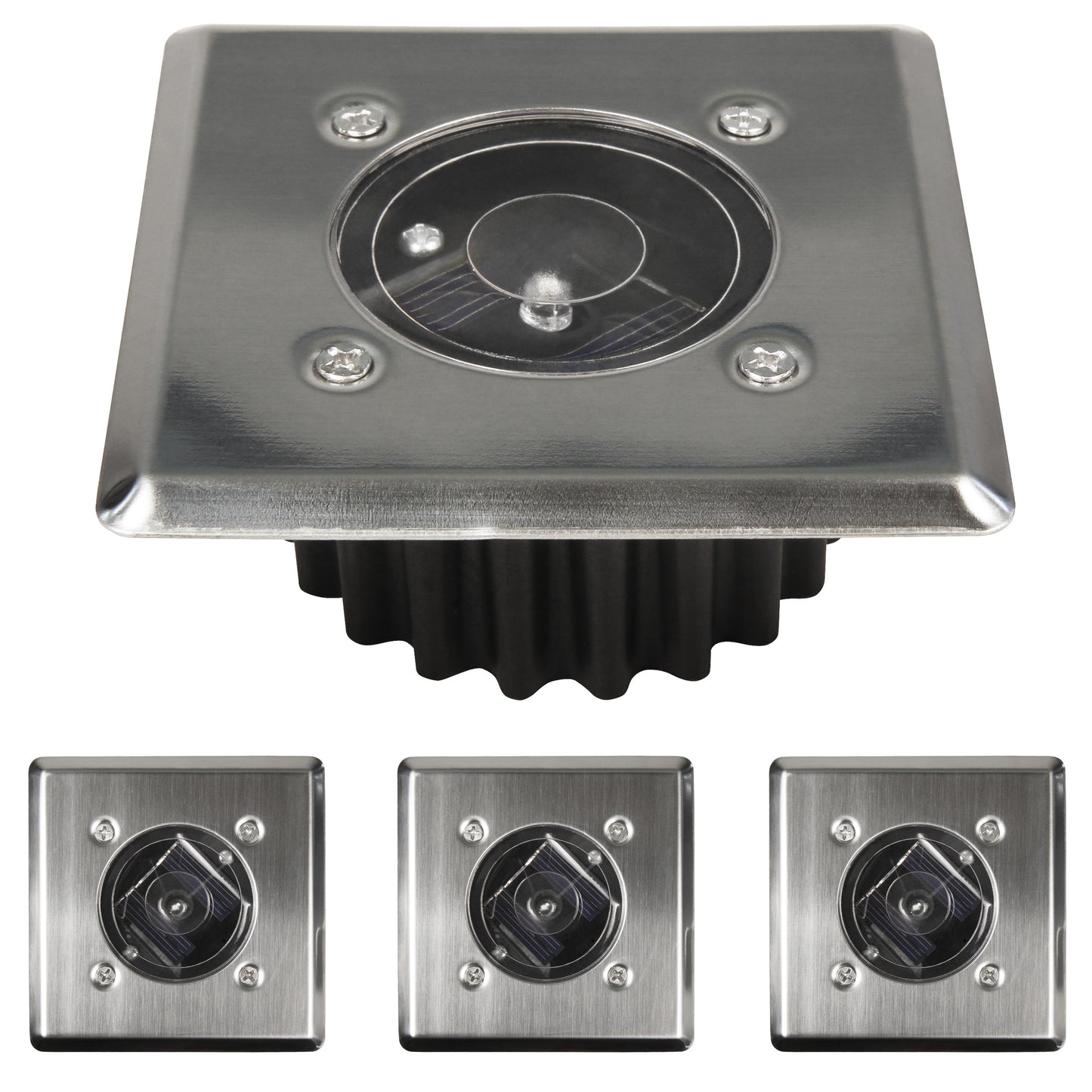 4x LED Solar Bodeneinbauleuchte Edelstahl m. Akku Set Bodeneinbaustrahler Lampe
