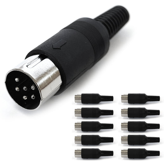 10x DIN-Stecker 6-polig Schwarz Rund Audio Phono C64 Lautsprecher Dioden Stecker