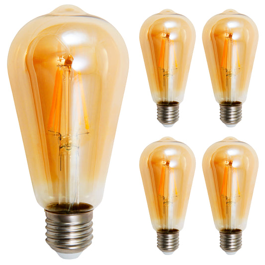 5x Retro LED Filament Glühbirne E27 ST64 4W Vintage Lampe Glas Warmweiß 400lm