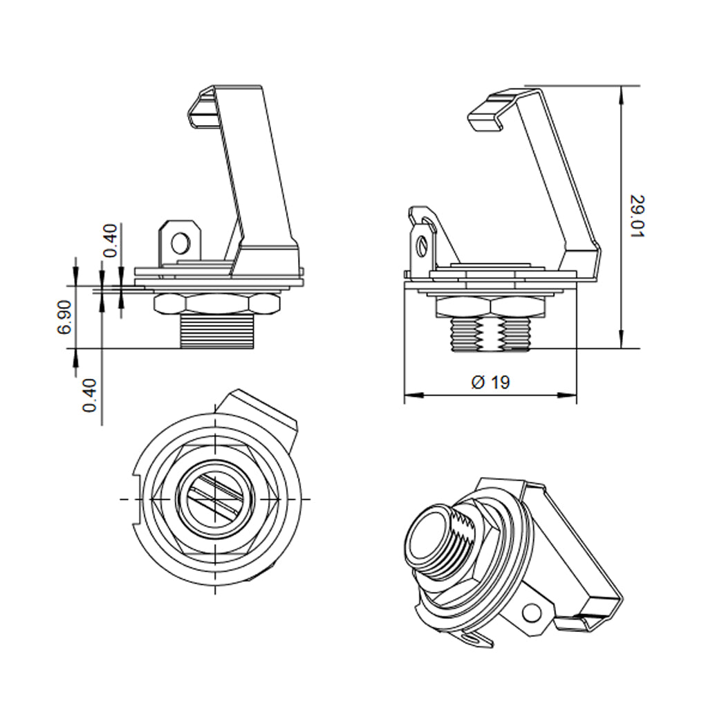 10x Klinkenbuchse 6,35mm Mono 2-polig Einbaubuchse Audio Klinke Vollmetall löten