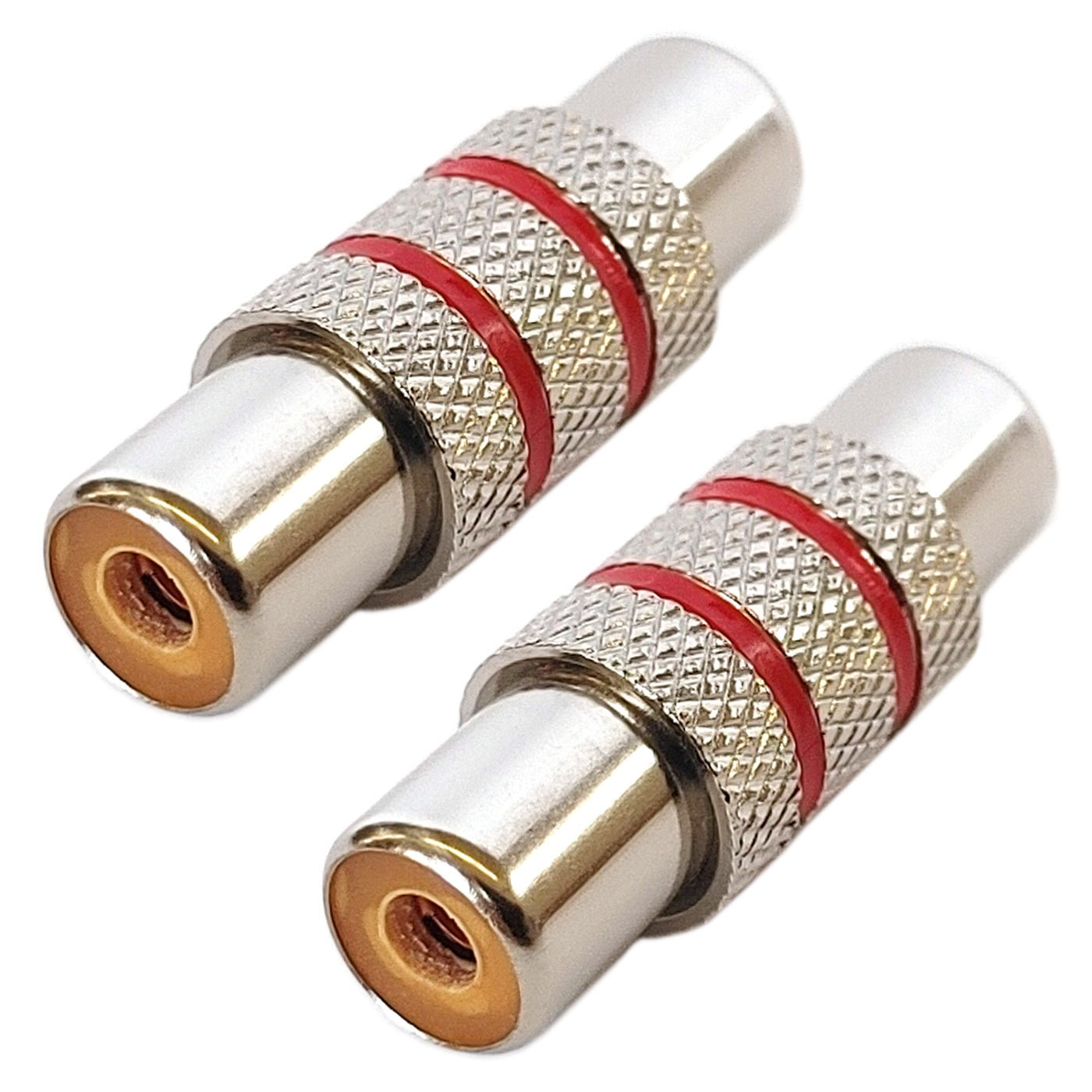 2x Cinch Kupplung Metall Ring Rot Audio Adapter Verbinder RCA Buchse Stereo Mono