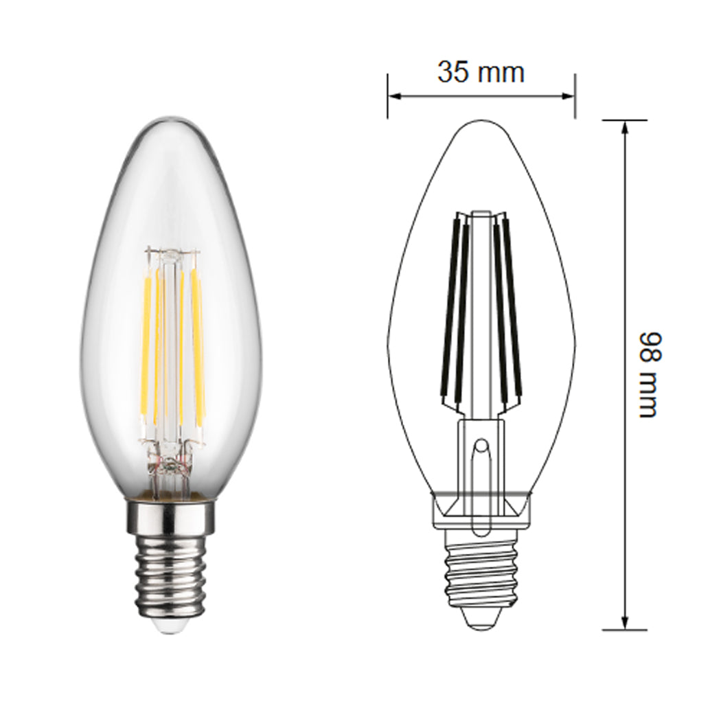 Filament LED Glühbirne E14 Kerzenform 4W Warmweiß Klar 2700K Lampe Licht