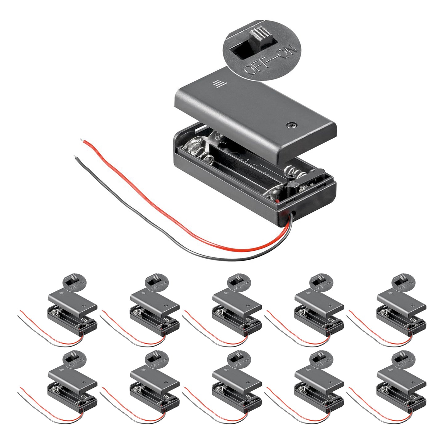 10x Batteriehalter Akkuhalter für 2x AA Schalter Deckel Wasserabweisend Gehäuse