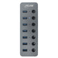 7-Port USB Hub 3.2 mit Ein/Aus Tasten u. Netzteil Alu Verteiler Splitter Adapter