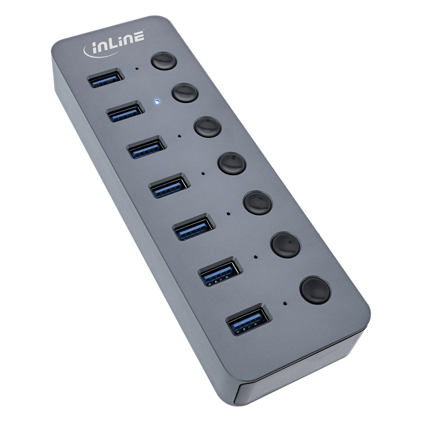 7-Port USB Hub 3.2 mit Ein/Aus Tasten u. Netzteil Alu Verteiler Splitter Adapter