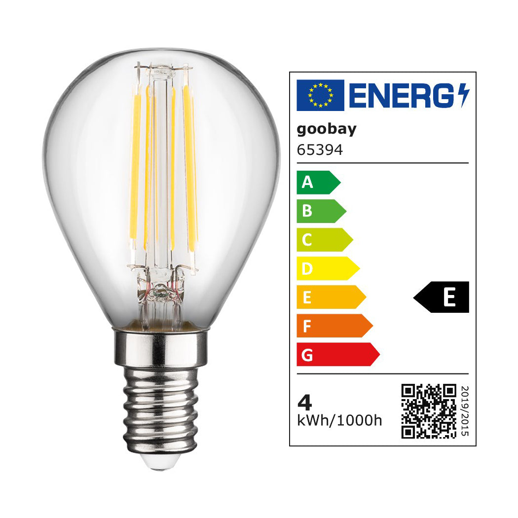 Filament LED Glühbirne E14 Mini Globe Rund 4W Warmweiß Klar 2700K Lampe Kugel