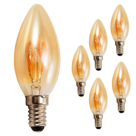 5x Retro LED Filament Kerzenlampe E14 2W Vintage Glühbirne Warmweiß 150lm Retro