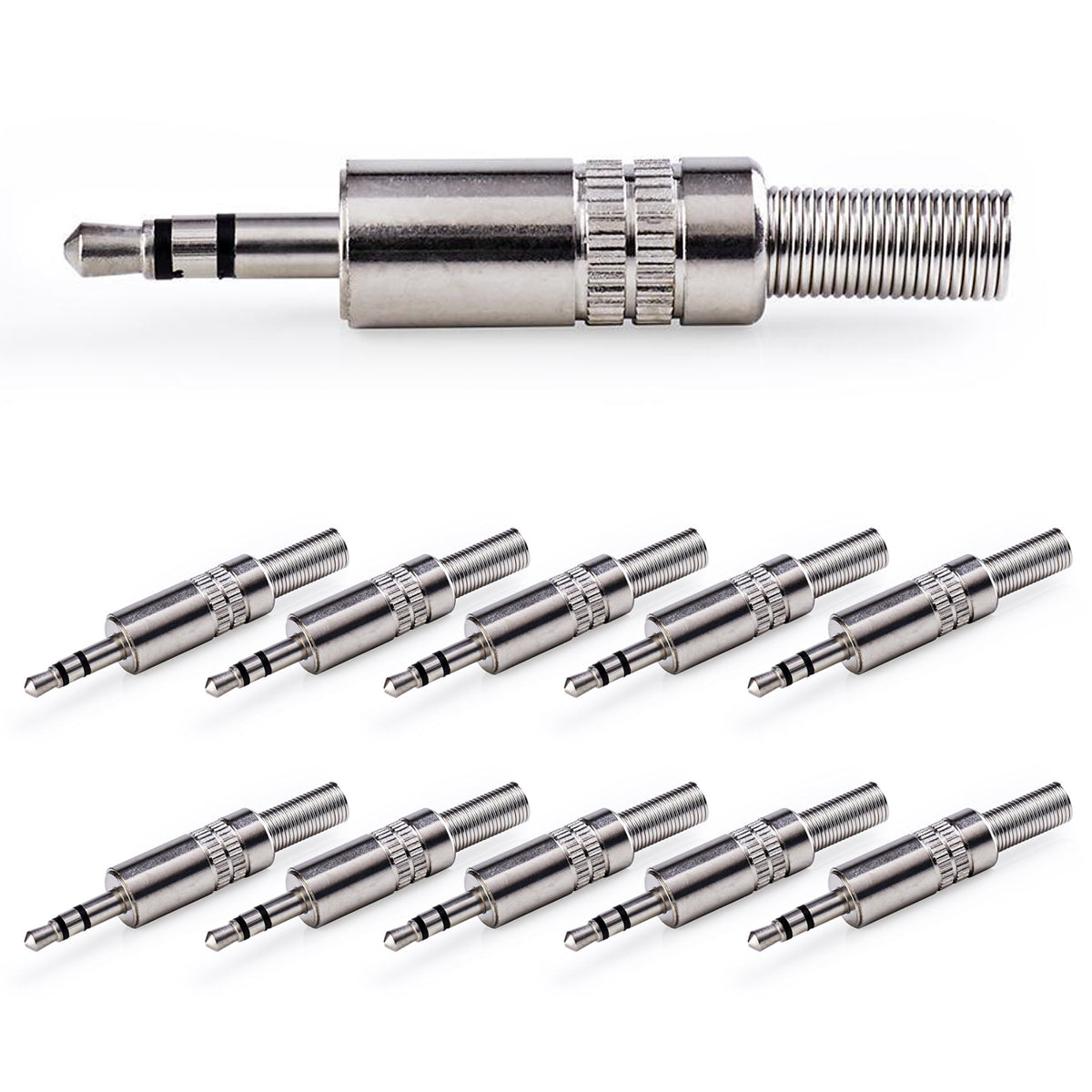 10x Klinkenstecker 3,5mm Stereo Metall Silber Klinke Audio Stecker Löten 10Stück