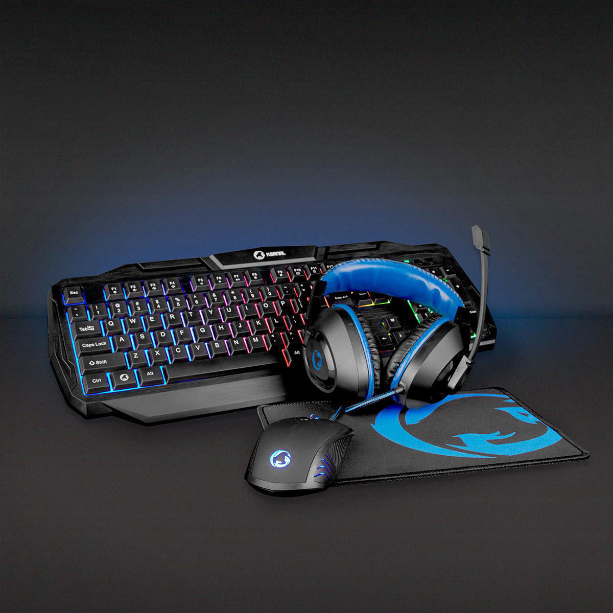 4in1 Gaming Set Tastatur Maus Headset Mauspad LED beleuchtet DE GamerKit 3200dpi