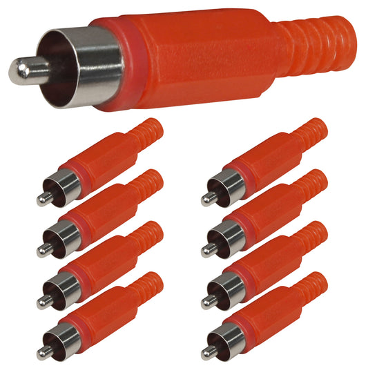 8x Cinch Stecker Rot zum Löten mit Knickschutz RCA Audiostecker Chinch Kupplung